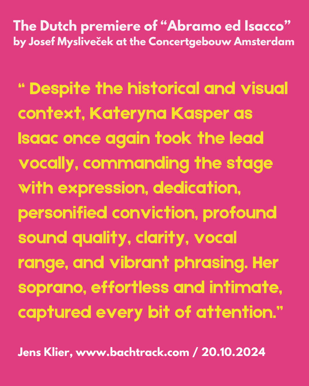 PRESSE Myslivečeks "Abramo ed Isacco" im Concertgebouw Amsterdam